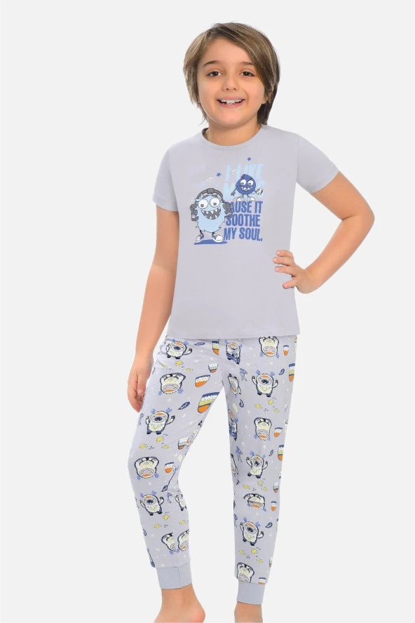 Paça Bantlı Erkek Çocuk Pijama Takımı Eskimo Sevimli Canavar