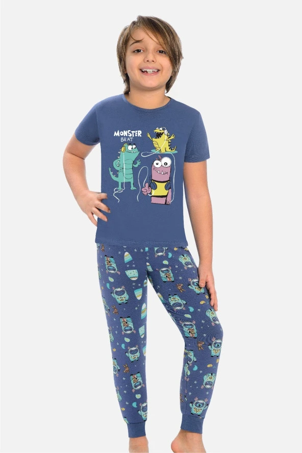 Paça Bantlı Erkek Çocuk Pijama Takımı Parti Sevimli Canavarlar