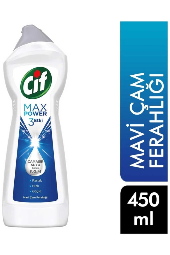 Cif  Krem Temizleyici 450 Ml Max Power Mavi Çam Ferahlığı Çamaşır Suyu Katkılı 8690637866081