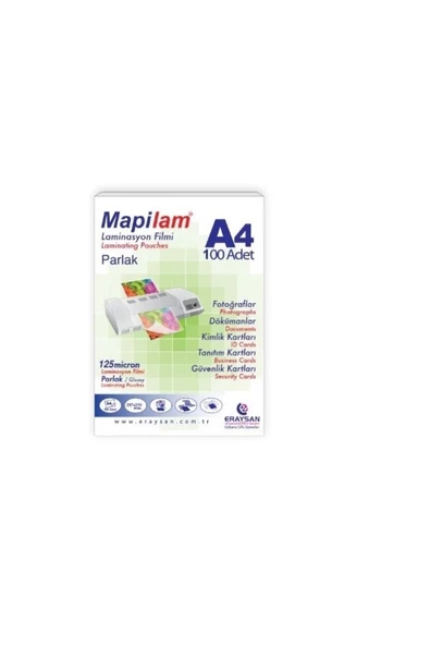 MAPİLAM A-4 Laminasyon Filmi 125 Micron Parlak 100 Lü 1021204 (1 Paket 100 Adet)