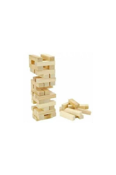 İstoç Türk Ahşap Denge Oyunu Jenga 54 Parça Kayın Ağacından 23x7cm Büyük Boy Janga Oyunu Ahşap Kule Gökdelen