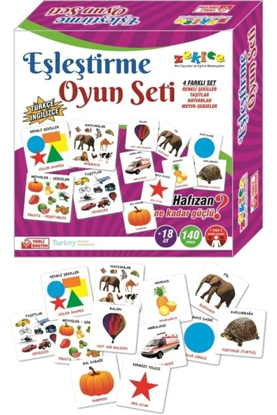 ZEKİCE OYUNCAK Eşleştirme Oyun Seti Çocuk Gelişim Oyunu (türkçe - Ingilizce)