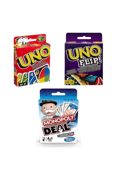 TİFOYS Uno Kart, Monopoly Deal ve Uno Flip - Kart Oyunları Seti