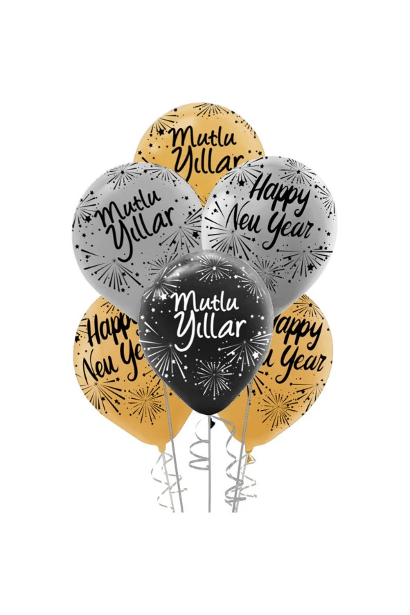 Yılbaşı Baskılı Balon 10 Adet ( Happy New Year -mutlu Yıllar ) 12''