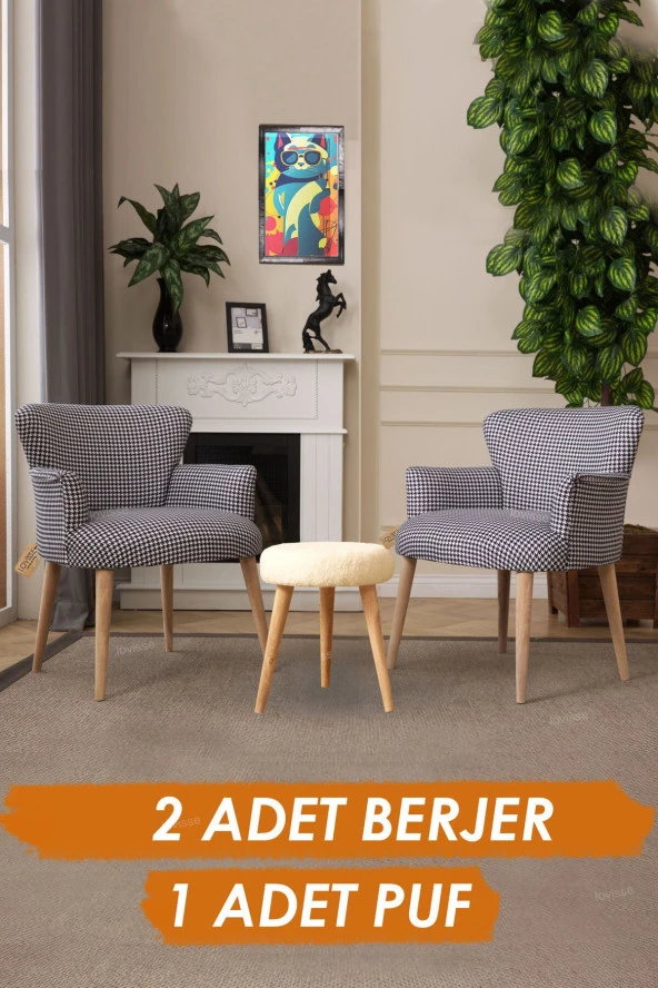 LOVİSSE HOME Berjer Set Tekli Koltuk Balkon, Ofis, Bekleme, Güzellik Merkezi, Çay Seti Sandalye Puf