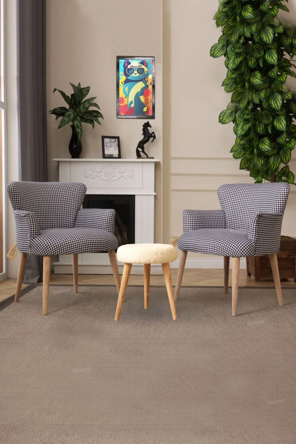 LOVİSSE HOME Berjer Set Tekli Koltuk Balkon, Ofis, Bekleme, Güzellik Merkezi, Çay Seti Sandalye Puf - 2