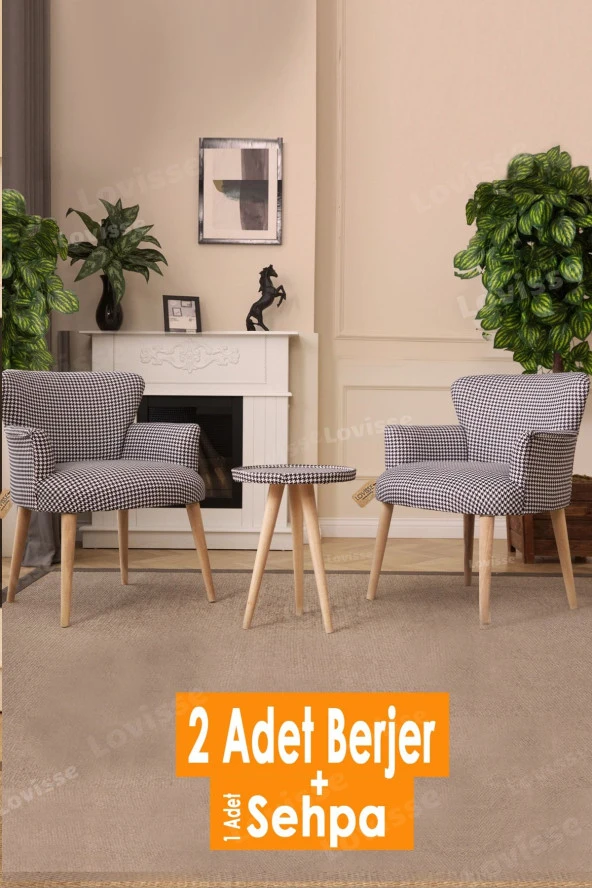 LOVİSSE HOME 3lü Berjer Set Tekli Koltuk Balkon, Ofis, Bekleme, Güzellik Merkezi, Çay Seti