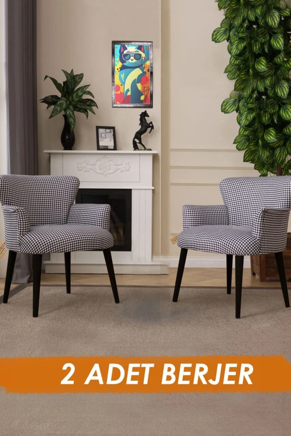 LOVİSSE HOME Siyah Ayak 2li Berjer Set Tekli Koltuk Balkon, Ofis, Bekleme, Güzellik Merkezi, Çay Seti