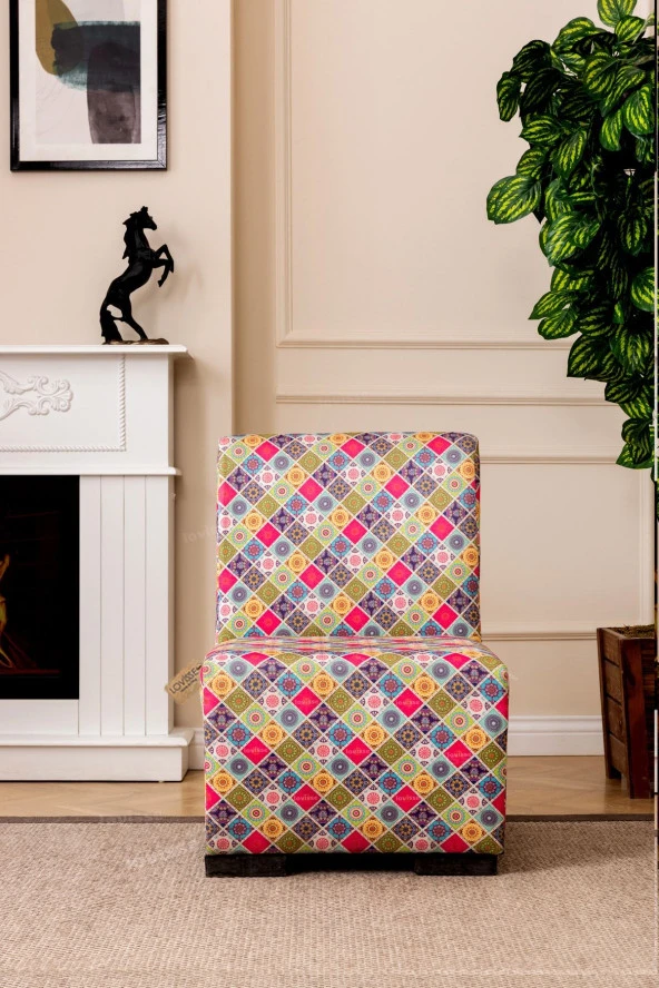LOVİSSE HOME Patchwork Otantik Berjer Etnik Retro Tekli Koltuk Balkon, Ofis, Bekleme, Güzellik Merkezi, Çay Seti - 1