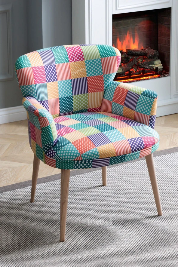 LOVİSSE HOME Patchwork Desen Berjer Tekli Koltuk Balkon, Ofis, Bekleme, Güzellik Merkezi, Çay Seti - 2