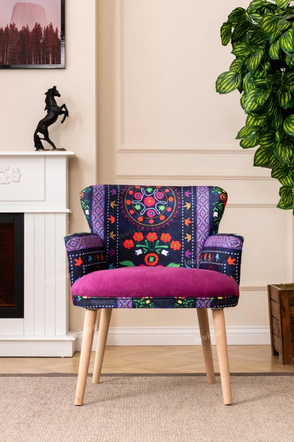 LOVİSSE HOME Patchwork Otantik Berjer Etnik Retro Tekli Koltuk Balkon, Ofis, Bekleme, Güzellik Merkezi, Çay Seti - 2