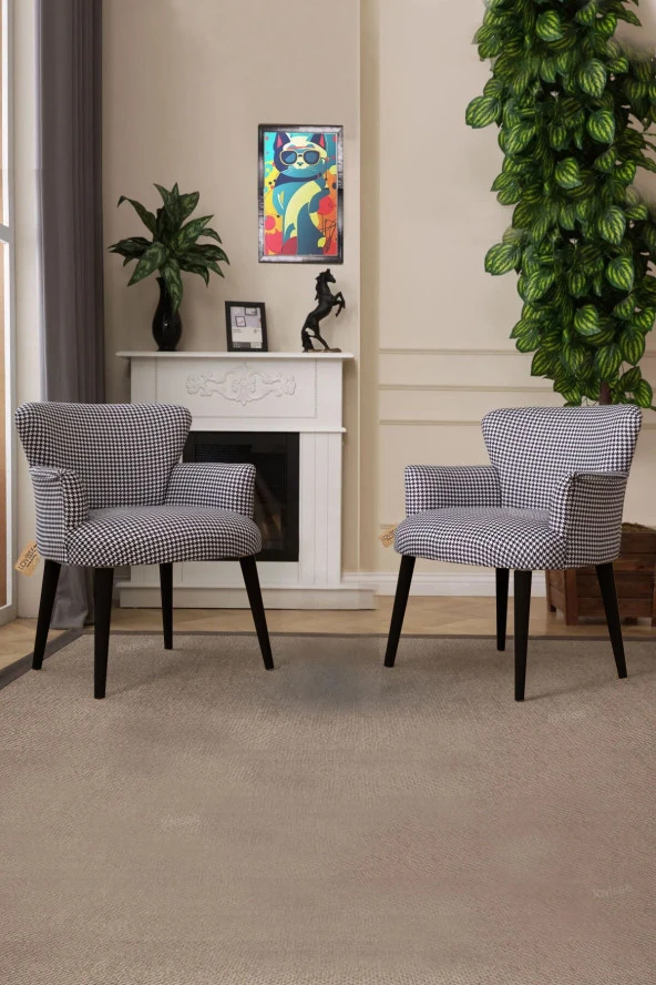 LOVİSSE HOME Siyah Ayak 2li Berjer Set Tekli Koltuk Balkon, Ofis, Bekleme, Güzellik Merkezi, Çay Seti - 3