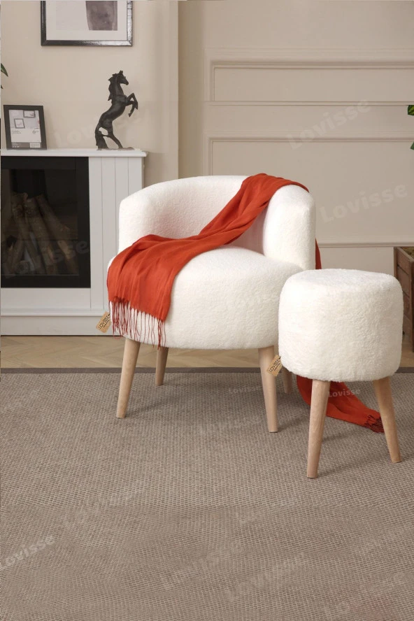 LOVİSSE HOME Teddy Berjer ve Puf Set Tekli Koltuk Balkon, Ofis, Bekleme, Güzellik Merkezi, Çay Seti - 3