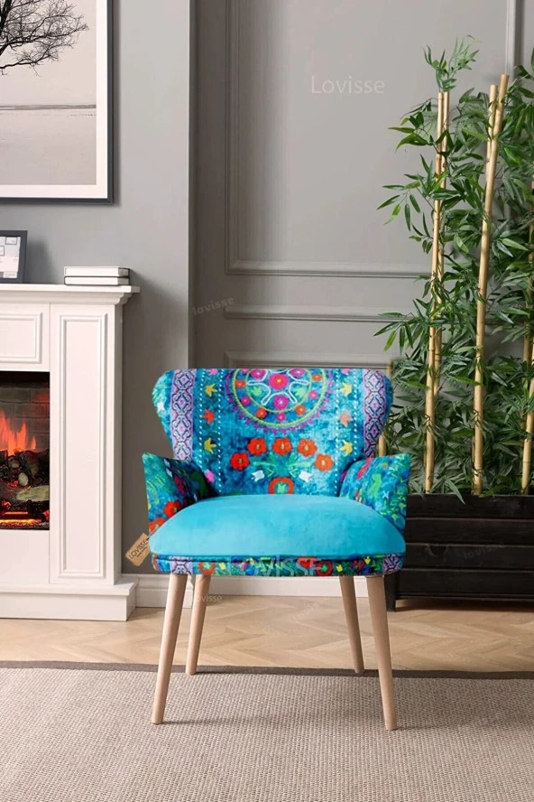 LOVİSSE HOME Patchwork Otantik Berjer Etnik Retro Tekli Koltuk Balkon, Ofis, Bekleme, Güzellik Merkezi, Çay Seti - 3