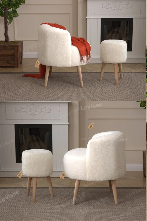 LOVİSSE HOME Teddy Berjer ve Puf Set Tekli Koltuk Balkon, Ofis, Bekleme, Güzellik Merkezi, Çay Seti - 4
