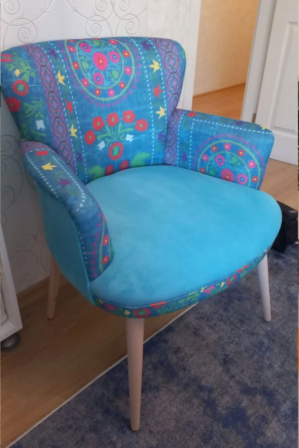 LOVİSSE HOME Patchwork Otantik Berjer Etnik Retro Tekli Koltuk Balkon, Ofis, Bekleme, Güzellik Merkezi, Çay Seti - 4