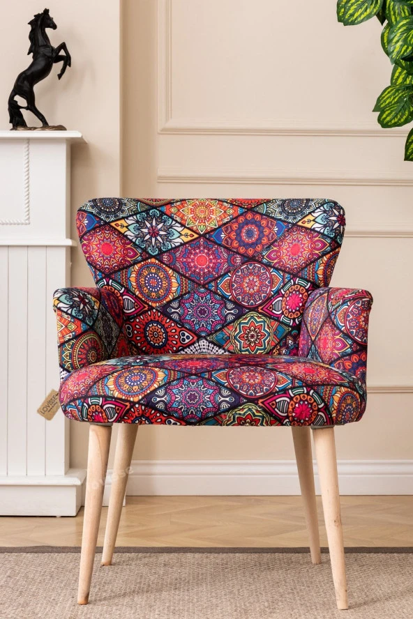 LOVİSSE HOME Patchwork Otantik Berjer Etnik Retro Tekli Koltuk Balkon, Ofis, Bekleme, Güzellik Merkezi, Çay Seti - 3