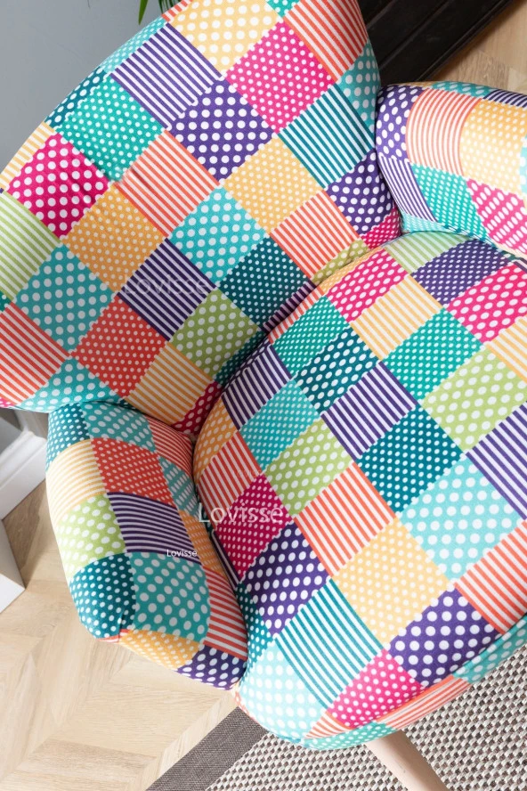 LOVİSSE HOME Patchwork Desen Berjer Tekli Koltuk Balkon, Ofis, Bekleme, Güzellik Merkezi, Çay Seti - 4