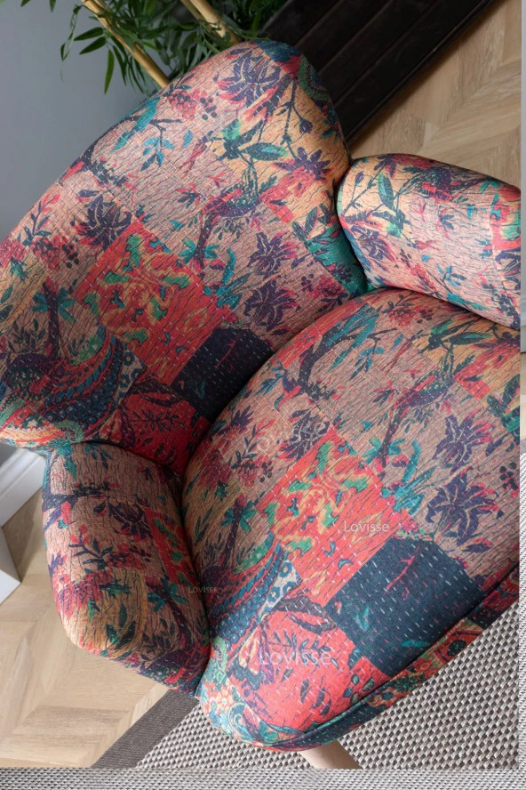 LOVİSSE HOME Patchwork Desen Berjer Tekli Koltuk Balkon, Ofis, Bekleme, Güzellik Merkezi, Çay Seti - 4