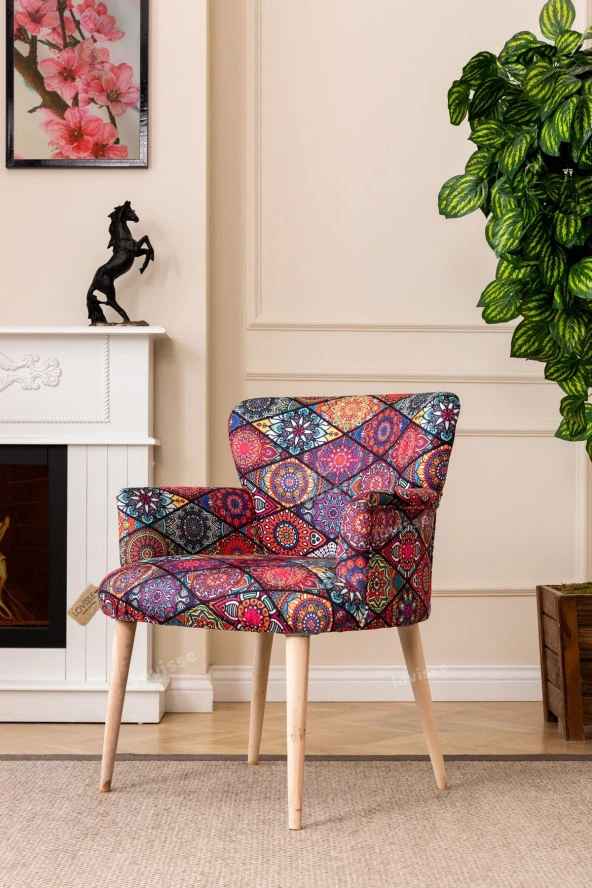 LOVİSSE HOME Patchwork Otantik Berjer Etnik Retro Tekli Koltuk Balkon, Ofis, Bekleme, Güzellik Merkezi, Çay Seti - 4