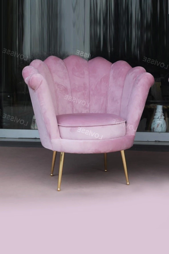 LOVİSSE HOME Pudra Pembe Papatya Berjer - Alaçatı Istiridye Model Tekli Koltuk - Bekleme - Kuaför Ofis - 2