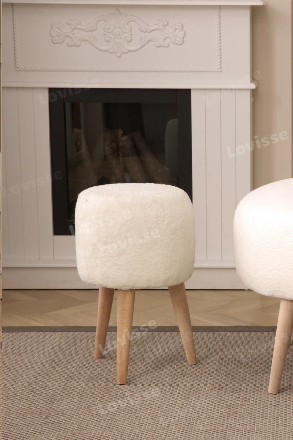 LOVİSSE HOME Life Puf Pofuduk, Handmade Teddy Gürgen Ayak, Uzatma Pufu Kırık Beyaz - 3