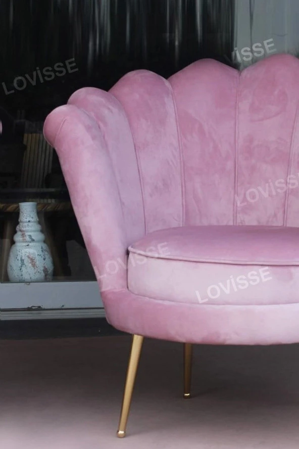 LOVİSSE HOME Pudra Pembe Papatya Berjer - Alaçatı Istiridye Model Tekli Koltuk - Bekleme - Kuaför Ofis - 3