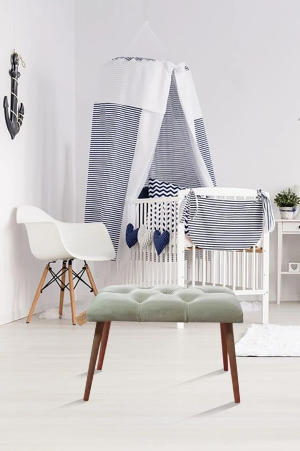 LOVİSSE HOME Krem Arya Gürgen Retro Ahşap Ayaklı Dekoratif Chester Bench Puf Koltuk Sandalye Handmade - 2
