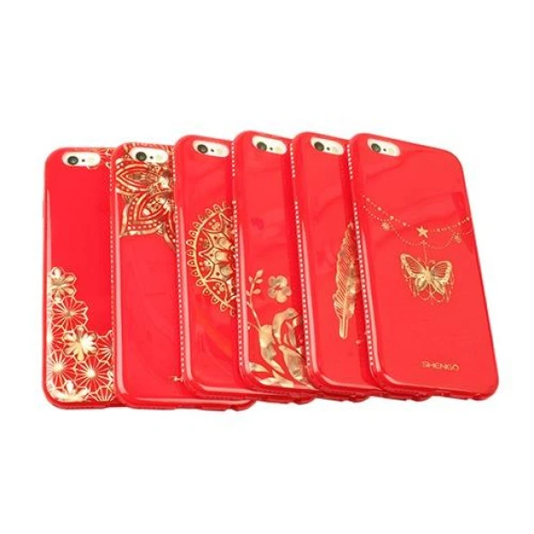 Shengo Apple iPhone 6S/6 Kılıf Kenarları Taşlı Silikon - Resim 6