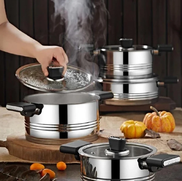 OMS Silindir 8 Parça Çelik Tencere Seti Siyah 1129 - 2