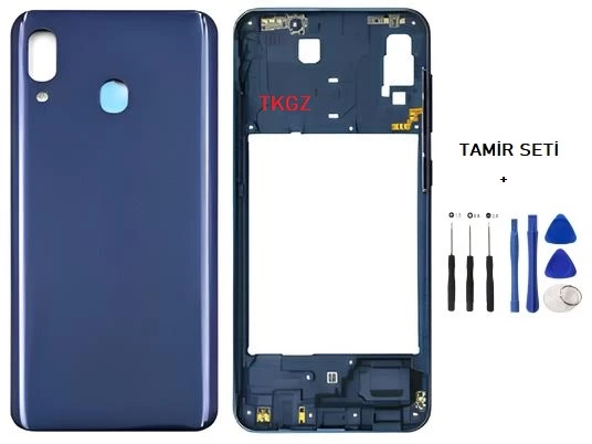 Samsung Galaxy A20  - SM-A205F FULL Kasa Arka Kapak Takım MAVİ - TAMİR SETİ