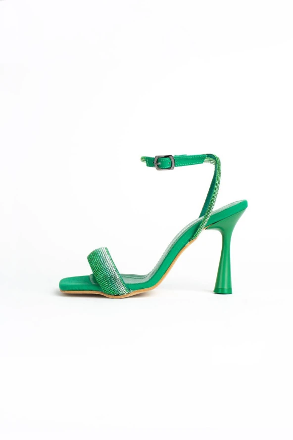 Dasha Yeşil Saten Kadın Topuklu  Ayakkabı