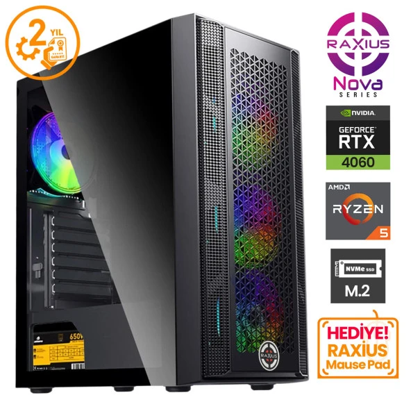 Raxius Nova G1 R5 4060-56F04 Ryzen5 5600 16GB 1TBSSD+1TBSSD RTX4060 FreeDOS Gaming Masaüstü Bilgisayar