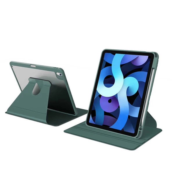 Apple iPad Air 11inç M2 2024 Kılıf Şeffaf Dönebilen Kalem Bölmeli A2902 A2903 A2904