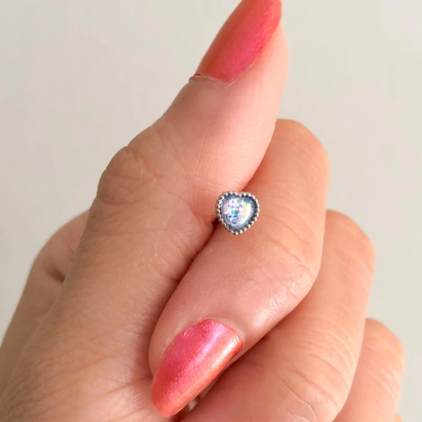 316L Çelik Zirkon Taşlı Kalp Şekilli Piercing PRC-180 - 2