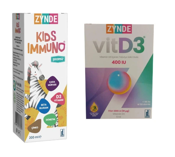 Zynde Kids Immuno Şurup 200 ml + Zynde Vitamin D3 400 IU