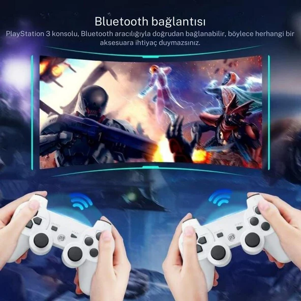 Cosmostech P3 Doubleshock PS3 Playstation 3 için Uyumlu Kablosuz Titreşimli Oyun Kolu Gamepad Joystick Controller Beyaz - 5