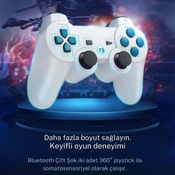Cosmostech P3 Doubleshock PS3 Playstation 3 için Uyumlu Kablosuz Titreşimli Oyun Kolu Gamepad Joystick Controller Beyaz - 3