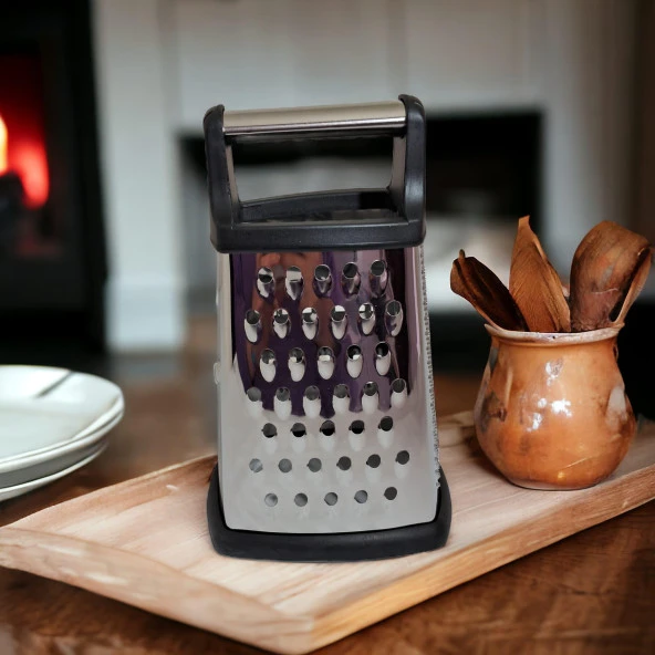 Lüx Saplı 4 köşe Rende 20 Cm Kutu Rende 3 Fonksiyonlu Kule Rende Peynir Sebze Patates Rende - Resim 5