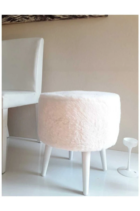 BEYLERBEYİ Gürgen Ahşap Ayaklı Dekoratif Yuvarlak Puf Bench Koltuk Bahçe sandalyesi