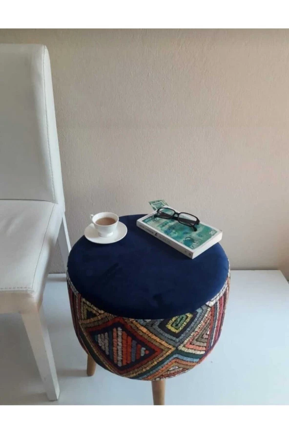 BEYLERBEYİ Gürgen Ahşap Ayaklı Dekoratif Yuvarlak Puf Bench Koltuk Bahçe sandalyesi