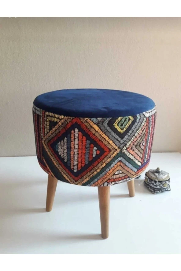 BEYLERBEYİ Gürgen Ahşap Ayaklı Dekoratif  Yuvarlak Puf Bench Koltuk  Bahçe sandalyesi - 2