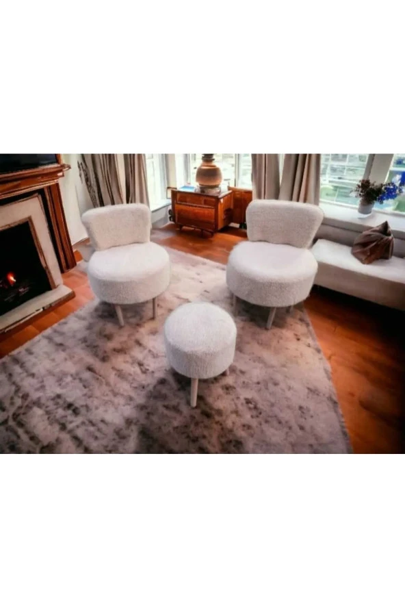 BEYLERBEYİ Çay Seti Ikili Koltuk Berjer Ve Puf Takımı Salon, Balkon, Ofis 3 Lü Takım - 2