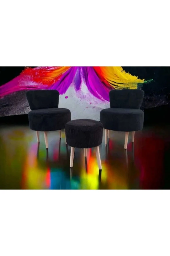 BEYLERBEYİ Çay Seti Ikili Koltuk Berjer Ve Puf Takımı (salon, Balkon, Ofis) 3 Lü Takım - 3