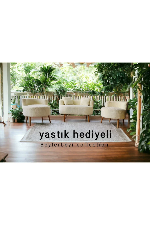 BEYLERBEYİ Krem Çay Seti Koltuk Takımı - Ofis Balkon Kafe Bahçe Salon Mobilyası 2+1 +1