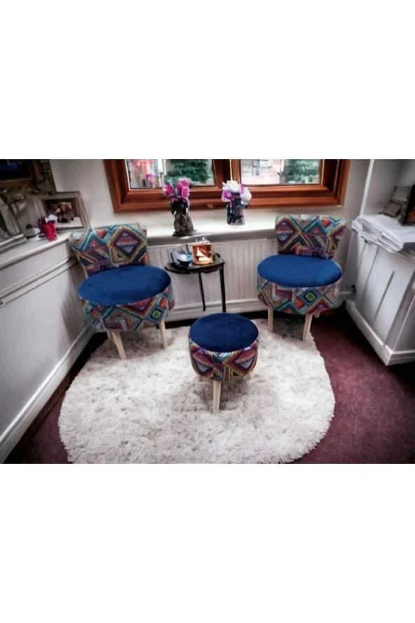 BEYLERBEYİ Çay Seti Ikili Koltuk Berjer Ve Puf Takımı (salon, Balkon, Ofis) 3 Lü Takım - 2