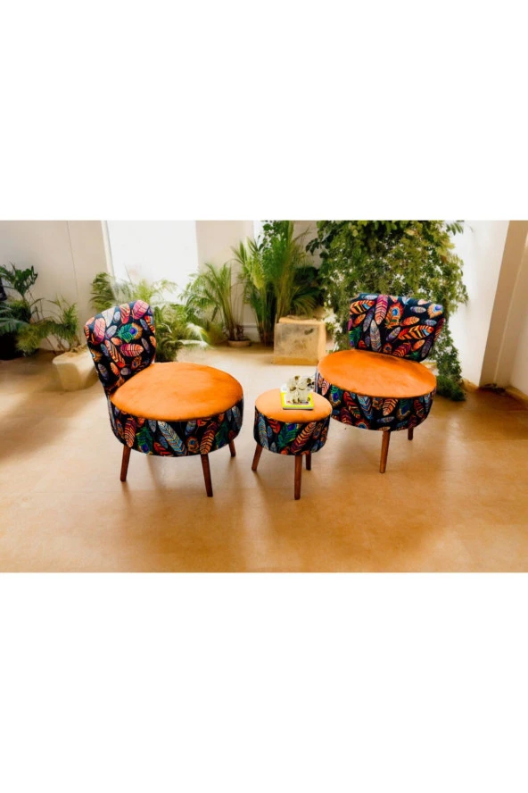 BEYLERBEYİ Çay Seti Ikili Koltuk Berjer Ve Puf Takımı (salon, Balkon, Ofis) 3 Lü Takım - 3