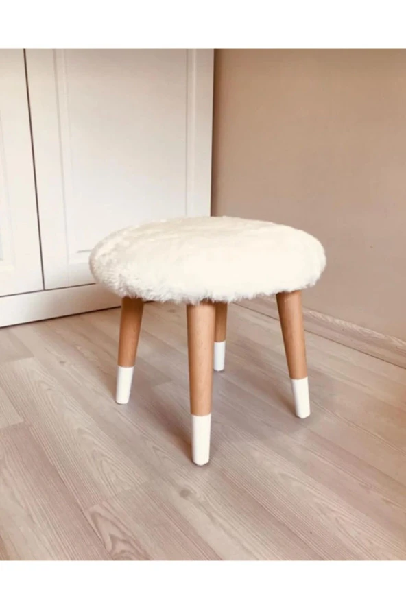 BEYLERBEYİ Kıds Çocuk Odası Beyaz Peluş Çocuk Taburesi Çocuk Çalışma