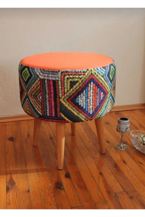 BEYLERBEYİ Gürgen Ahşap Ayaklı Dekoratif Yuvarlak Puf Bench Koltuk YATAK ODASI PUFU,MAKYAJ MASASI - 2