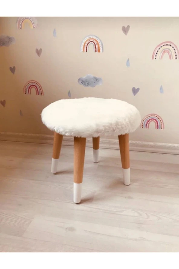 BEYLERBEYİ Kıds Çocuk Odası Beyaz Peluş Çocuk Taburesi Çocuk Çalışma - 2